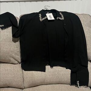 Elegant Black Women's blouse with Embellished Collar